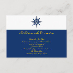 Nautical Compass Navy Yellow Wedding Rehearsal Kaart