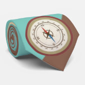 Nautical Compass on Retro Blue Cream Brown Stropdas (Opgerold)