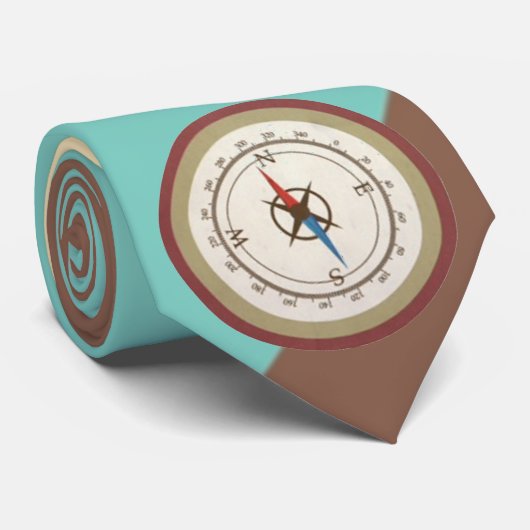 Nautical Compass on  Retro Blue Cream Brown Stropdas (Opgerold)