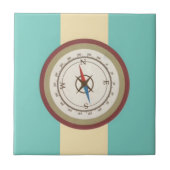 Nautical Compass on  Retro Blue Cream Brown Tegeltje (Voorkant)