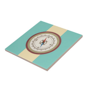 Nautical Compass on  Retro Blue Cream Brown Tegeltje