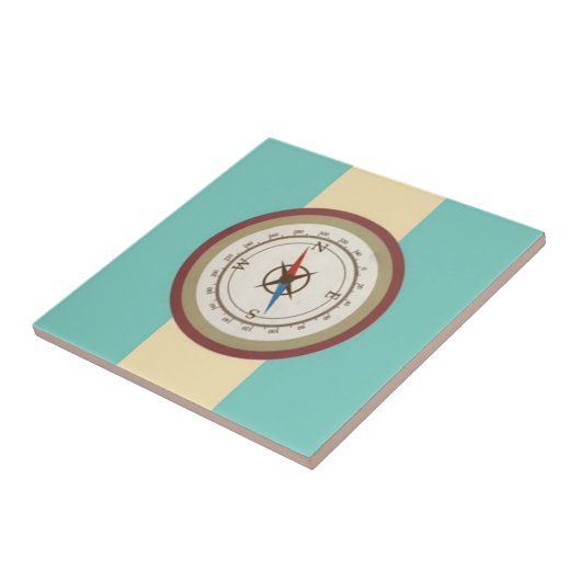 Nautical Compass on  Retro Blue Cream Brown Tegeltje (Zijkant)