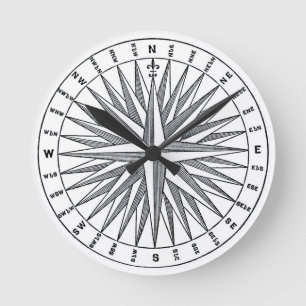  Nautical Compass-ontwerp Ronde Klok