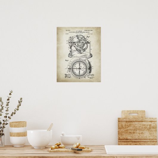 Nautical Compass Patent Poster (Keuken)