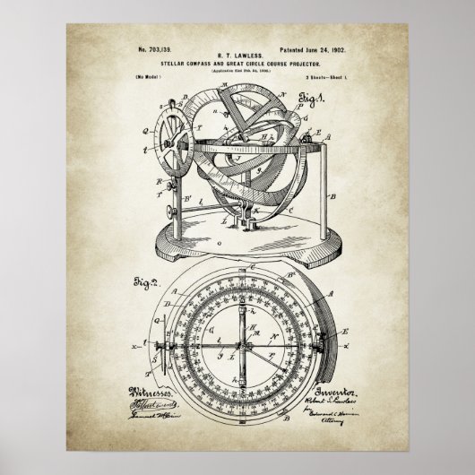 Nautical Compass Patent Poster (Voorkant)
