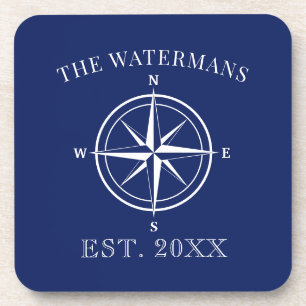 Nautical Compass Roos Familienaam Navy Blue Bier Onderzetter