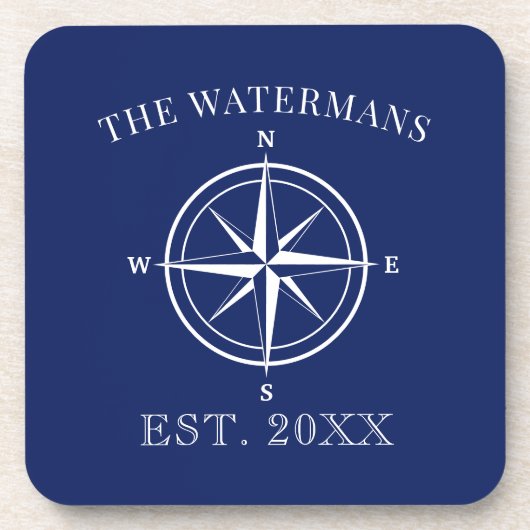 Nautical Compass Roos Familienaam Navy Blue Bier Onderzetter (Voorkant)