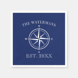 Nautical Compass Roos Familienaam Navy Blue Servet