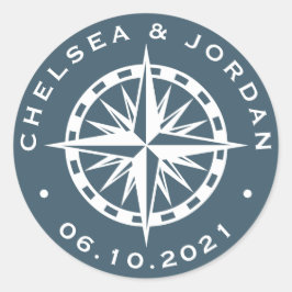 Nautical Compass Roos | Gepersonaliseerd Ronde Sticker