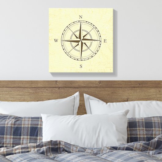 Nautical Compass Roos Ivory Canvas Afdruk (Insitu (Slaapkamer))