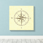 Nautical Compass Roos Ivory Canvas Afdruk (Insitu (Houten vloer))