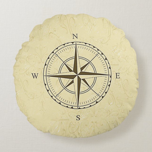  Nautical Compass Roos Ivory Rond Kussen (Voorkant)