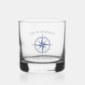 Nautical Compass Roos Navy Blue Family Name Whisky Glas (Voorkant)