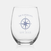 Nautical Compass Roos Navy Blue Family Name Wijnglas Zonder Voet (Voorkant)