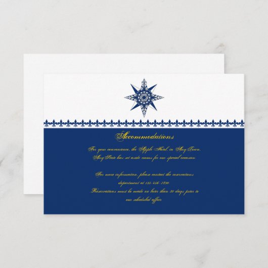 Nautical Compass Roos Navy Yellow Wedding Insert Informatiekaartje (Voorkant / Achterkant)