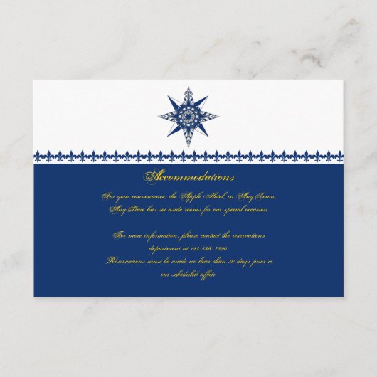 Nautical Compass Roos Navy Yellow Wedding Insert Informatiekaartje (Voorkant)