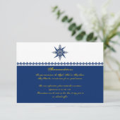 Nautical Compass Roos Navy Yellow Wedding Insert Informatiekaartje (Staand voorkant)