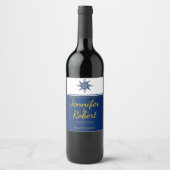 Nautical Compass Roos Navy Yellow Wine Label Wijn Etiket (Voorkant)