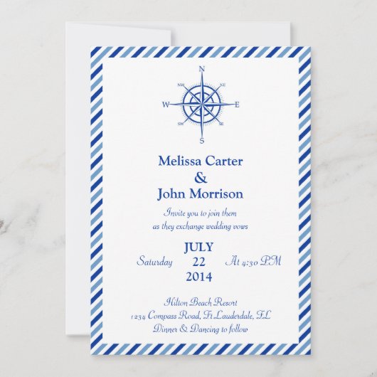 Nautical Compass Wedding Uitnodiging (Voorkant)