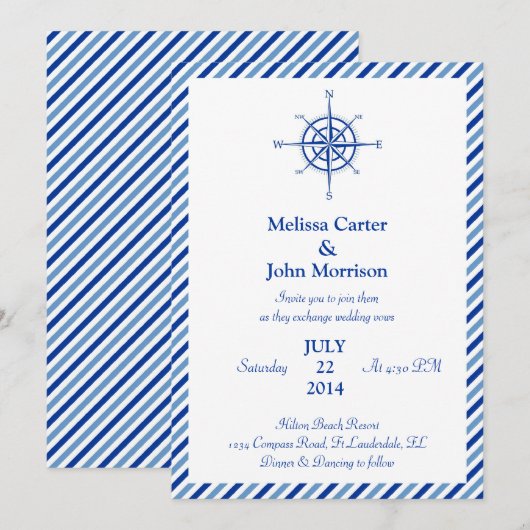 Nautical Compass Wedding Uitnodiging (Voorkant / Achterkant)