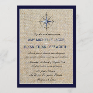 Nautical Compass/Yacht Club Navy Beach Wedding Kaart