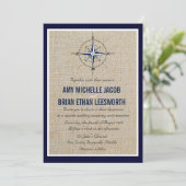 Nautical Compass/Yacht Club Navy Beach Wedding Kaart (Staand voorkant)