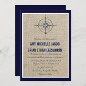 Nautical Compass/Yacht Club Navy Beach Wedding Kaart (Voorkant / Achterkant)