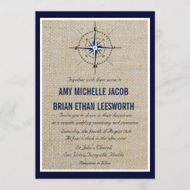 Nautical Compass/Yacht Club Navy Beach Wedding Kaart