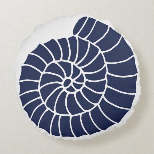 Nautical Coral and Navy Seashell Rond Kussen (Achterkant)