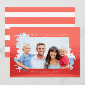 Nautical Coral Merry KerstOcean Foto Lijst Feestdagenkaart (Voorkant / Achterkant)