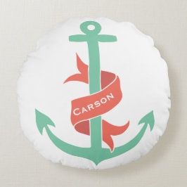 Nautical Coral Munt personalize Neem de Helm Mate Rond Kussen