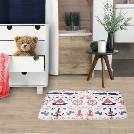 Nautical Coral Oranje Navy Whales Ropes en Banner Badmat