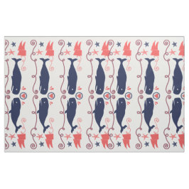 Nautical Coral Oranje Navy Whales Ropes en Banner Stof