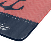 Nautical Coral Pink Navy Blue Anchor Aangepaste na Snijplank (Hoek)