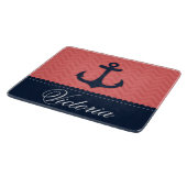 Nautical Coral Pink Navy Blue Anchor Aangepaste na Snijplank (Hoek)