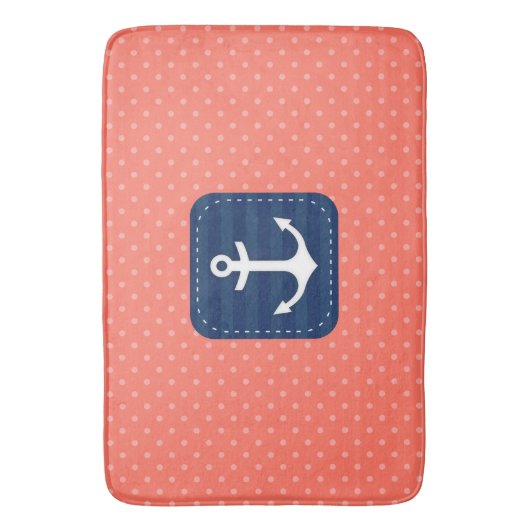 Nautical Coral Polka Dot Pattern Blue Anchor Badmat (Voorkant Verticaal)