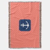 Nautical Coral Polka Dot Pattern Blue Anchor Deken (Voorkant Verticaal)