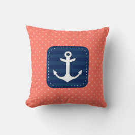 Nautical Coral Polka Dot Pattern Blue Anchor Kussen