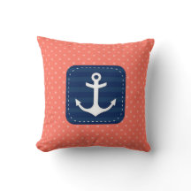 Nautical Coral Polka Dot Pattern Blue Anchor
