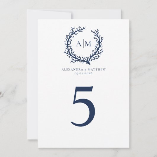 Nautical Coral Reef Wedding Large Table Number (Achterkant)