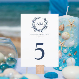 Nautical Coral Reef Wedding Large Table Number