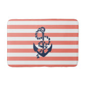 Nautical Coral Stripe & Navy Anchor Badmat (Voorkant)
