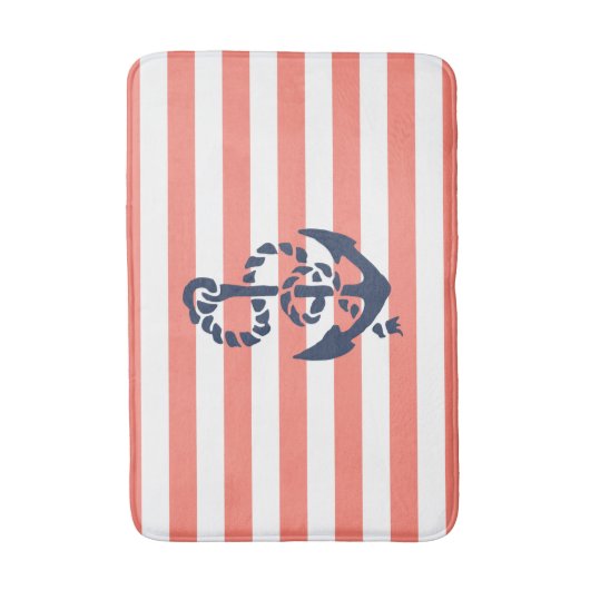 Nautical Coral Stripe & Navy Anchor Badmat (Voorkant Verticaal)
