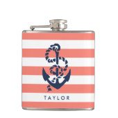 Nautical Coral Stripe & Navy Anchor Specialized Heupfles (Voorkant)