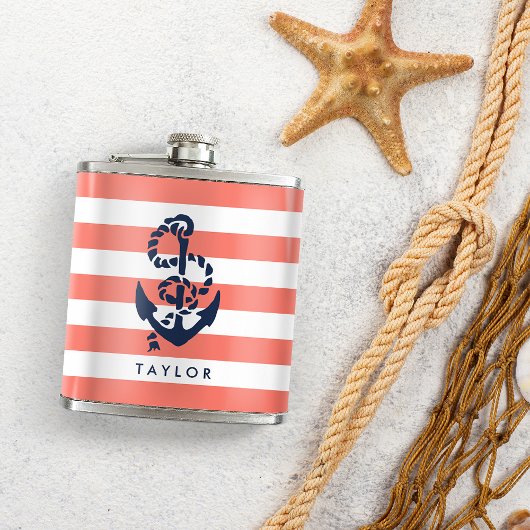 Nautical Coral Stripe & Navy Anchor Specialized Heupfles