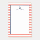 Nautical Coral Stripe & Navy Anchor Specialized Post-it® Notes (Voorkant)