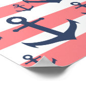 Nautical coral stripe navy blue anchor pattern poster (Hoek)