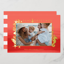 Nautical Coral Zeeen & Greetings Ocean Photo Lijst Folie Feestdagenkaart