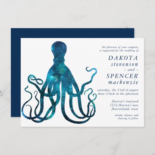 Nautical Cosmic Octopus | Marina Zee Life Wedding Kaart (Voorkant / Achterkant)