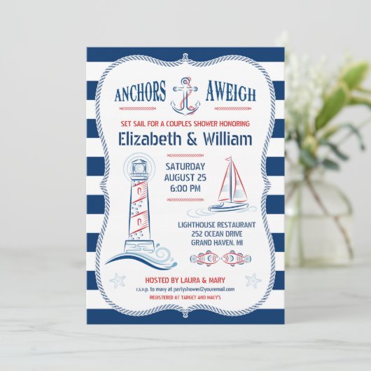 Nautical Couples Shower Invitation Kaart (Staand voorkant)